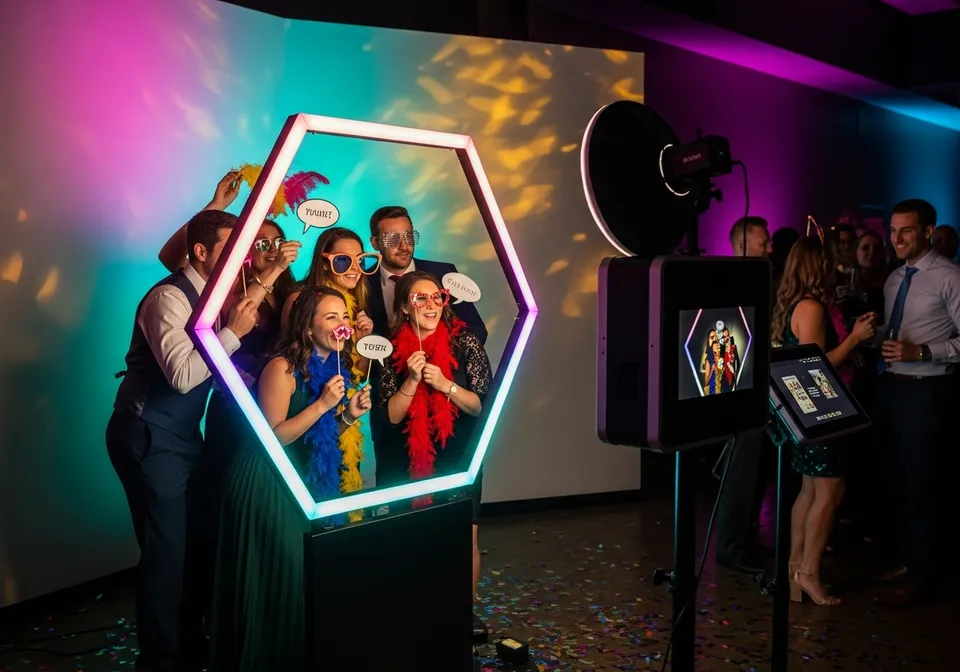 Wedding guests at the photo booth